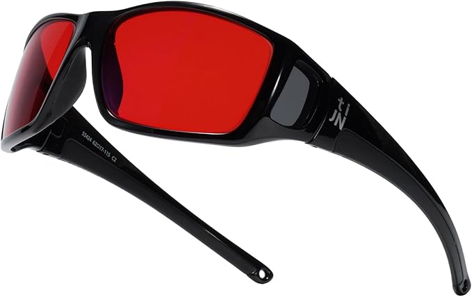 TIJN Sonia Sleep Glasses for Blue & Green Light Blocking,Red Lens with Dual AR Coating,Wraparound Frame for Gaming Screen