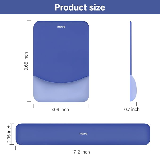 MOSISO Wrist Rest Support for Mouse Pad&Keyboard Set, Rectangular Ergonomic Mousepad Non-Slip Base Home/Office Pain Relief&Easy Typing Pad with Neoprene Cloth&Raised Curved Memory Foam, Royal Blue