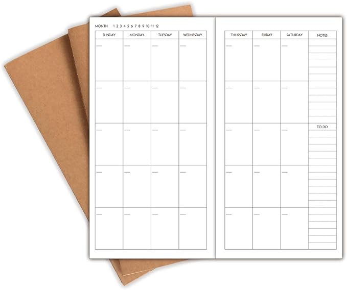 Nokingo 3-Pack Travelers Notebook Calendar, Travelers Notebook Inserts, Undated Traveler Notebooks Monthly, 4.25"x8.25" Traveler Calendar Insert