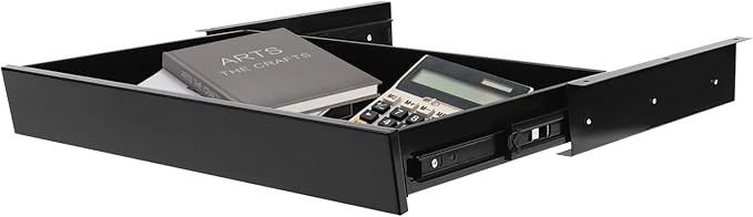 Under Desk Mounted Sliding Pull-out Drawer, 21.6 x 14 x 3inch Under Desk Office Storage Organizer, Mounts to Desktops Workbenches Over 0.787 Inches Thick, Load Capacity 2kg, Black