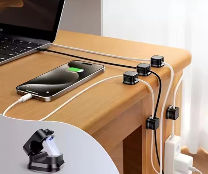 12-Pack Adhesive Cord Holders, Smooth & Adjustable Cable Clips for Desk Management, Wire Holder & Keeper, Cord Organizer for Home, Office, Desk, Phone, Car, Wall, Desktop, Nightstand (White)