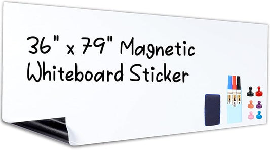 HAMIGAR Magnetic Whiteboard Contact Paper 36" x 79" Dry Erase White Board Sticker for Wall Stick on White Board Peel and Stick Wallpaper Adhesive Poster with Marker, Magnetic Eraser and Magnets