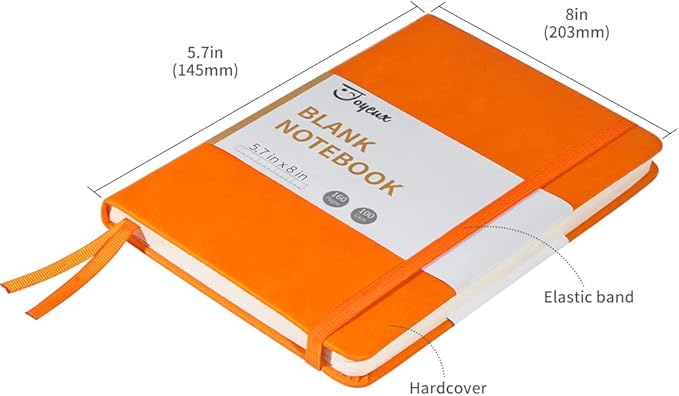 JOYEUX Blank Journal Notebook, A5, 160 Pages 100 Gsm Thick Sketch Books Hardcover Journal for Writing, 5.7 inches x 8 inches Notebooks for Work, Study (Orange)