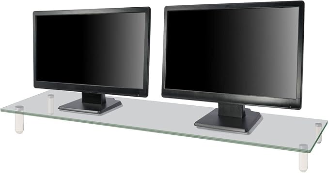 Kantek Extra-Wide Glass Monitor Riser with 8mm Tempered Glass Platform and 60-Pound Capacity, Clear Glass (MS380), 3.3" x 39.4" x 10.2"