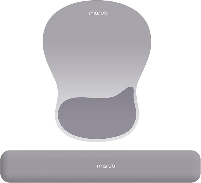 MOSISO Wrist Rest Support for Mouse Pad&Keyboard Set, Ergonomic Mousepad with Concave Curved Memory Foam, Non-Slip Base Pain Relief Comfortable Rectangular Easy Typing Pad for Home/Office, Gray