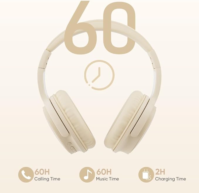 Wireless Headphones, Bluetooth Over Ear Headsets with Microphone, Hi-Fi Audio, 60H Playtime, Touch Control, Foldable Lightweight, On-Ear Headphones for Girls Women, Travel, Work,