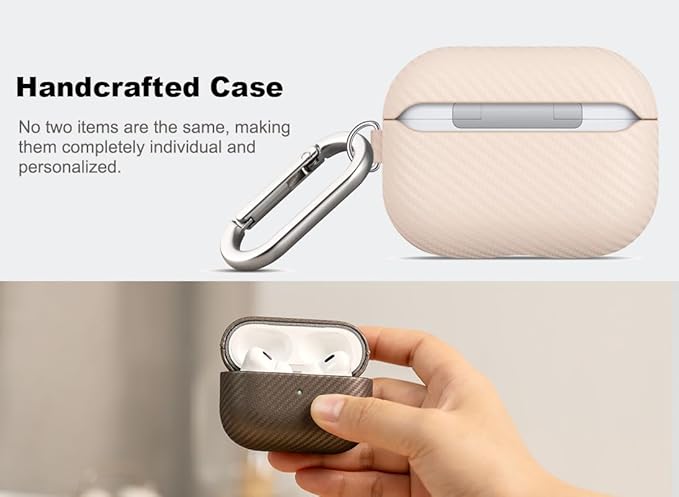 Leather Case - for AirPods Pro 2 Case Cover with Keychain - Selected Skin-Friendly Leather, Carbon Fibre Texture, Handmade Hard Cover for AirPods Pro 2nd Generation Earbuds - Pearl White