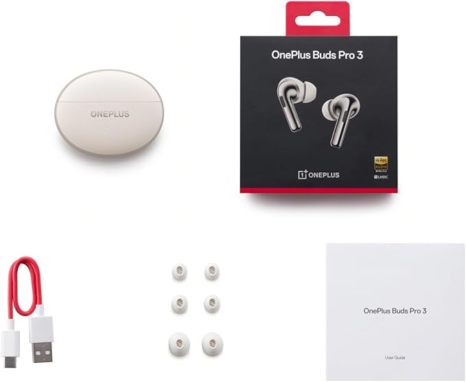 OnePlus Buds Pro 3, Wireless Bluetooth Earbuds, Noise Canceling Earbuds, Deep Bass, Immersive Sound, Up to 44 Hour Playtime with Charging case, Lunar Radiance