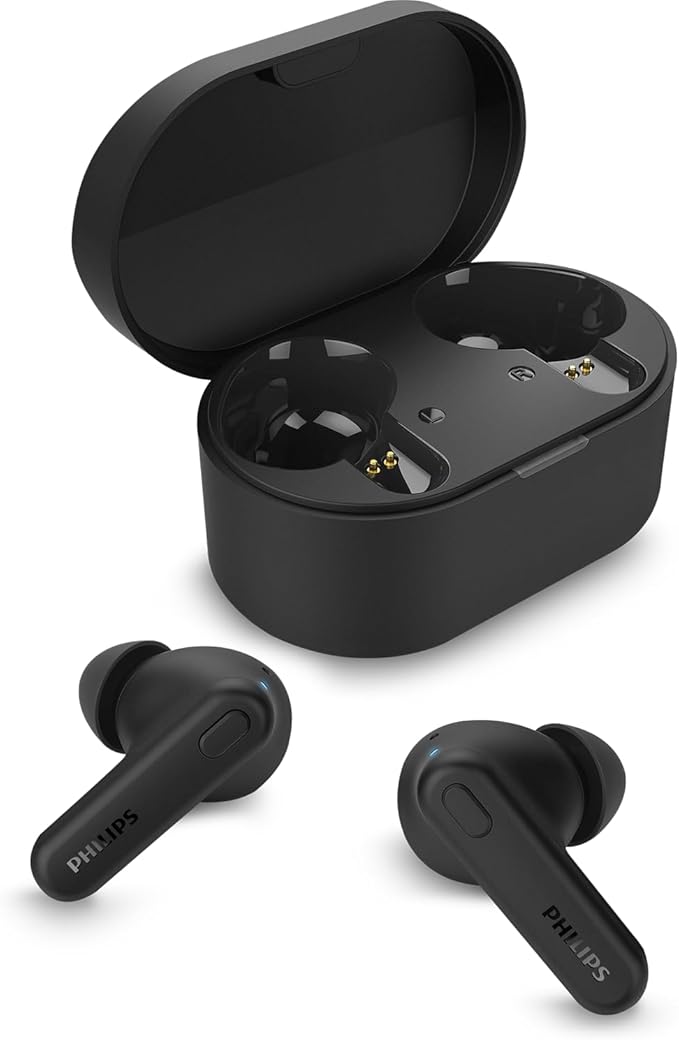 PHILIPS TAT1108 Wireless Earbuds,True Wireless Headphones,Powerful Bass with 6 mm Driver,Clear Call with AI Mic,15-Hour Battery Life,Bluetooth v5.3,IPX4 Rating,Ergonomic Design for Comfort,Black