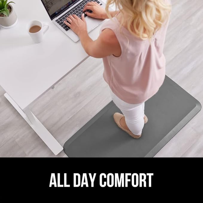 GORILLA GRIP Comfortable Cushioned Kitchen Mats for Floor, 48x20, Waterproof and Stain Resistant Soft Top, 3/4 Inch Thick Ergonomic Standing Desk Anti Fatigue Mat, Foam Supports Ankles and Feet, Grey
