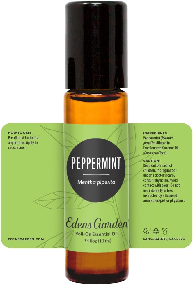 Edens Garden Peppermint Essential Oil Roll-On- 100% Pure Premium Grade, Natural, Therapeutic, Aromatherapy, Kid & Skin Safe, The Best for Health, Wellness, Relaxation Pre-Diluted 10 ml (.33 fl oz)