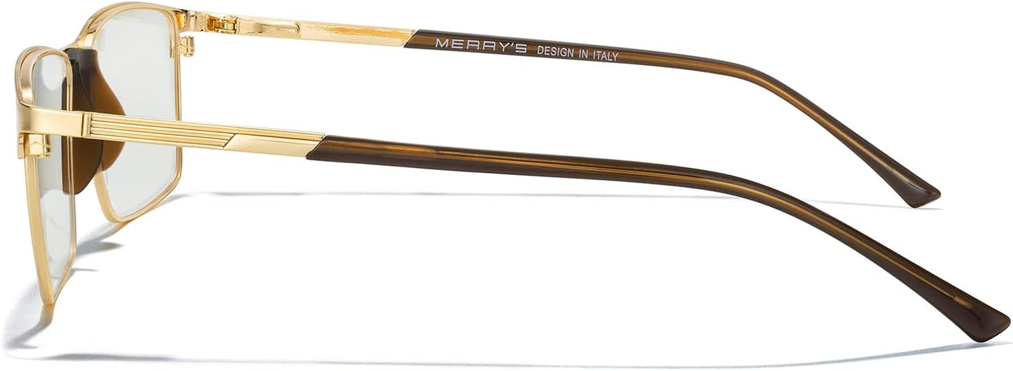 MERRY'S Fashion Blue Light Blocking Glasses - Reading Glasses Metal Frame Spring Hinge Readers for Men Eyeglasses