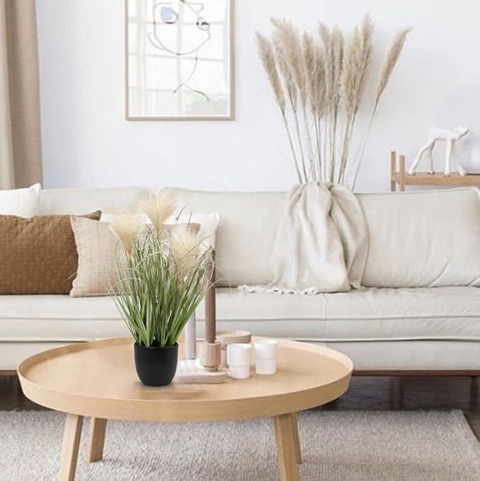 Briful Small Fake Plants 17" Faux Grass Plants Decor Artificial Potted Plants for Home Bathroom Office Desk Garden Indoor Decoration