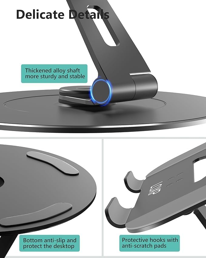 Adjustable 10-17.3" Laptop Stand for Desk with 360 Swivel Larger Base & Rotating Phone Holder, Aluminum Computer Stand for Laptops, Ergonomic Laptop Riser Fits MacBook, HP, Dell, All Laptops