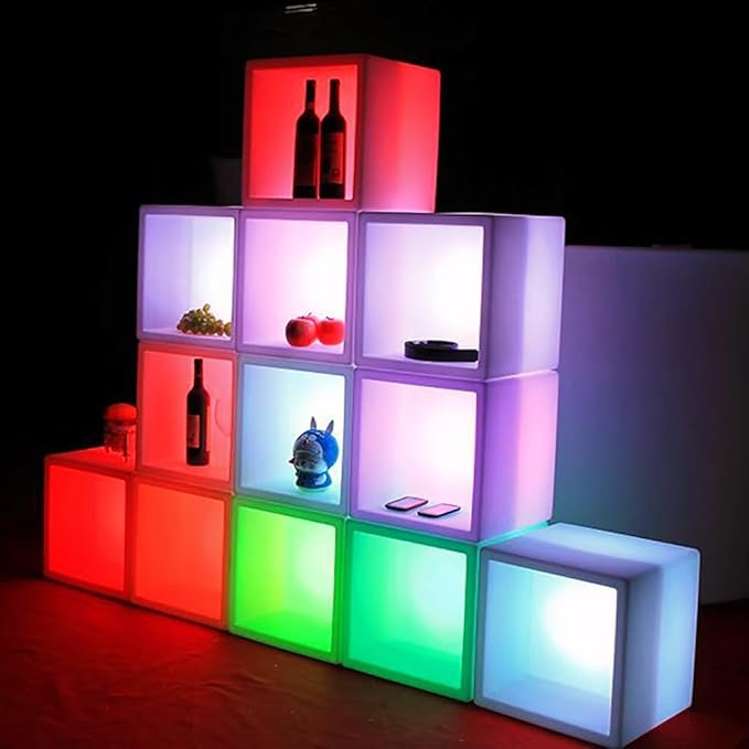 Mr.Go 16-inch SEMI-Storage LED Light Cube, Rechargeable RGB Color Changing Glowing Cube Cabinet Container End Table Ice Bucket Flower Pot Planter