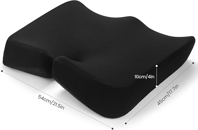 REDOFF®Extra Large Memory Seat Cushion 21.5 * 17.7 * 4inches– Cushion Pillow for Back Support Non-Slip Seat Pad for Office Desk, Car Seat, Wheelchair, Sciatica (Black)