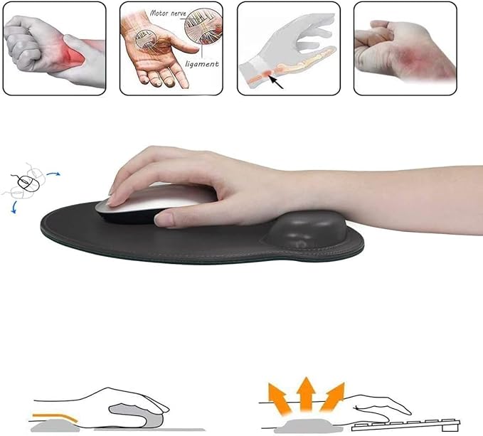 RICHEN Ergonomic PU Leather Mouse Pad with Wrist Support,Comfort Memory Foam,Waterproof Surface，Non- Slip Rubber Base for Computer Laptop & Mac,Lightweight Rest for Home,Office & Travel (Black)