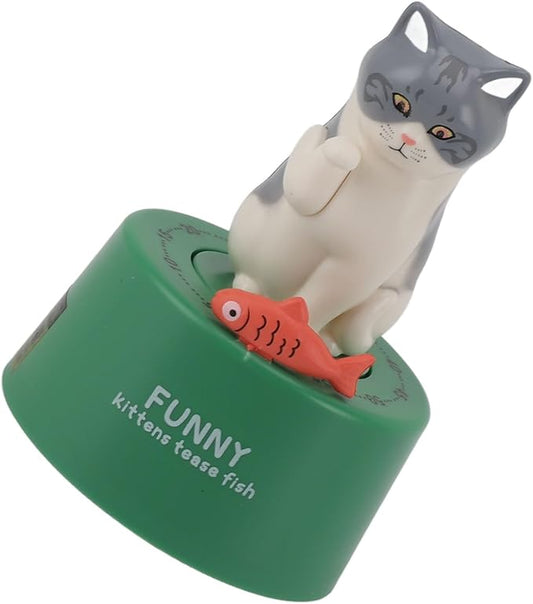 Mechanical Countdown Timer, 60 Minutes Mechanical Kitchen Timer Eco Friendly Loud Alarm Magnetic Base Cute Animal Shape for Kitchen (Kitten with Green Base)