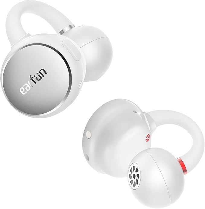 EarFun Clip Open Ear Earbuds, Wireless Clip On Headphones, Adaptive Comfort with Secure Fit, Bluetooth 6.0, LDAC, Hi-Res Audio, 2 Mics AI ENC Call, 40H Playtime, Earbuds for Sports, Running, White