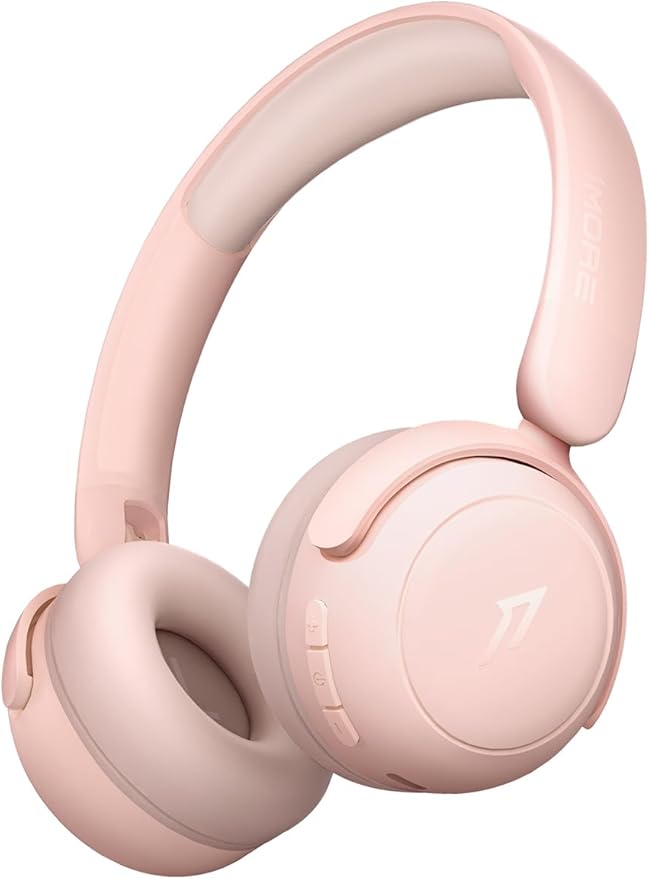 1MORE HQ20 Wireless On-Ear Headphones with Microphone, 85dB Safe Volume, 65H Playtime, Lightweight Foldable Bluetooth Headphones for School/Travel, Android and iOS Compatible, Pink