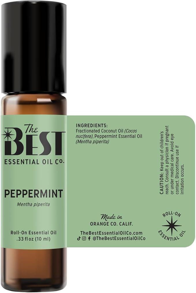 The Best Peppermint Essential Oil Roll-On- Premium Grade- Pre-Diluted in Coconut Oil- Ready to Use- 10 ml (.33 fl oz)