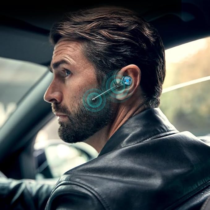 AYI Wireless Bluetooth Earpiece Headphone Dual Noise Cancelling Mic Painless Open-Ear Handsfree Headset Stereo Sound Left/Right Changeable Earhook Earphones for Driving/Business/Gym