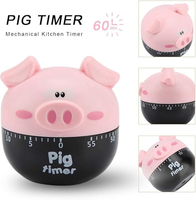 Cute Cartoon Pig Kitchen Timer,Mechanical Timers Counters,for Cooking Timing Tool Alarm Clock,Portable Alarm Clock Kitchen Cooking Tool()