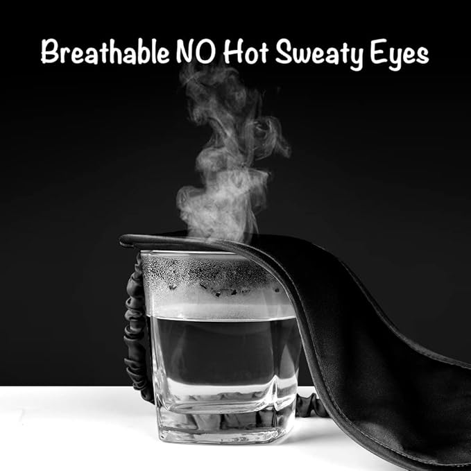 LULUSILK Mulberry Silk Sleep Eye Mask Blindfold with Elastic Strap Headband, Soft Eye Cover Eyeshade for Night Sleeping, Travel, Nap(Black), Pack of 1