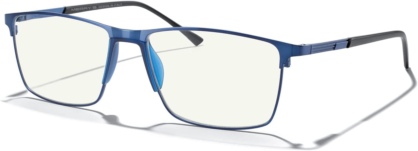 MERRY'S Fashion Blue Light Blocking Glasses - Reading Glasses Metal Frame Spring Hinge Readers for Men Eyeglasses