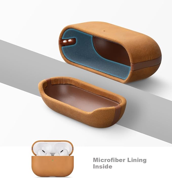 LOPIE Case for AirPods Pro 2nd Generation - Handmade AirPods Pro 2 Case Cover - Made of Crazy Horse Leather - Protective Hard Shell Cover Compatible with Wireless Charging - Vintage Style - Brown