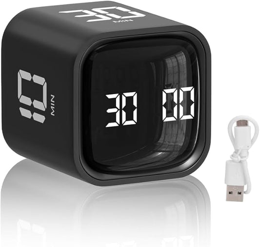 Gravity Cube Timer, Productivity Sensor Flip Kitchen Large LED Display Adjustable Sound Alarm Vibration High Low Volume Custom Modes Kids Study Students Office Exercise Skincare