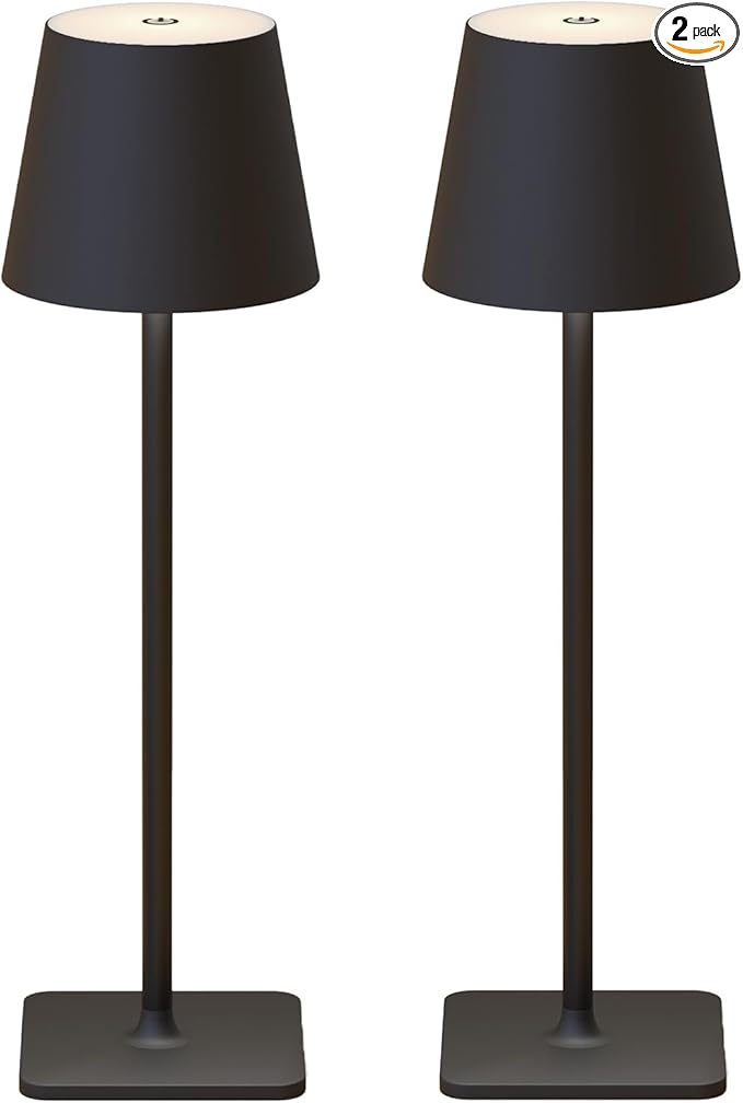 Cordless Table Lamp Rechargeable Lamps: 6000mAh Battery Operated Table Lamp Outdoor Waterproof, Touch Control, Portable Wireless Desk Lamp for Dinner/Bedroom/Restaurant(Black 2 Pack)