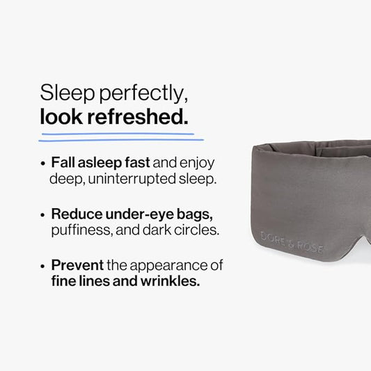 Dore & Rose Deep Sleep Mask Light Blocking, 23 Momme Mulberry Silk Eye Mask, Ultra Soft, Adjustable - Travel Sleeping Mask for Men & Women - Charcoal
