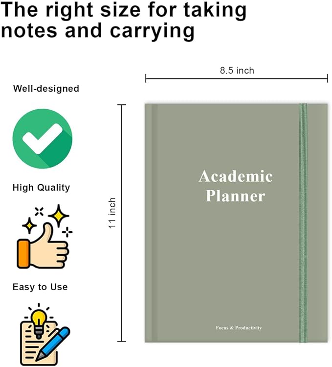 Academic Planner for 2025 2026 or Anytime – 8.5" x 11" Undated Weekly Student Planner For Homeschool, High School, College & Nursing Students, 200 Pages, Green