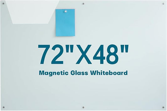 Glass Magnetic Dry-Erase Board -72"x48"Frameless Wall Mounted Glass Whiteboard for Wall, Large Frameless Magnetic White Board for Office, Home & School