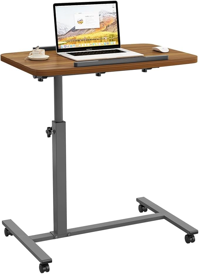 Laptop Lap Desk, Mobile Adjustable Overbed Bedside Table with Wheels, Portable Standing Bed Desk, Rolling lapdesk Lap desks for Adults with Casters& Mouse Pad