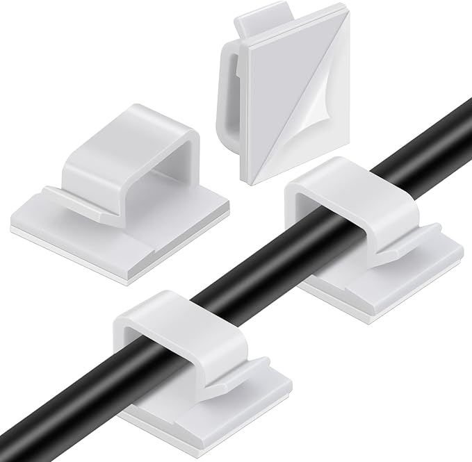 Segarty Large White Wire Clips Adhesive, 100PCS Self Adhesive Cable Clips, Cord Organizer, Wire Management Flat Ethernet Cable Holder Clamps Sticky Cable Tie Holder for Wall, Car, Office and Home Desk