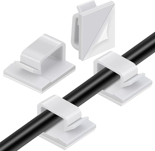 Segarty White Wire Clips Adhesive, 100PCS Self Adhesive Cable Clips, Cord Organizer, Wire Management Flat Ethernet Cable Holder Clamps Sticky Cable Tie Holder for Wall, Car, Office and Home Desk