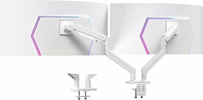 VIVO Heavy Duty Dual Ultra-Wide Monitor Tension Arm for up to 45 inch Screens, Holds 44 lbs per Arm, Premium Desk Mount Monitor Stand for 2 Ultrawides, White, STAND-V200DW