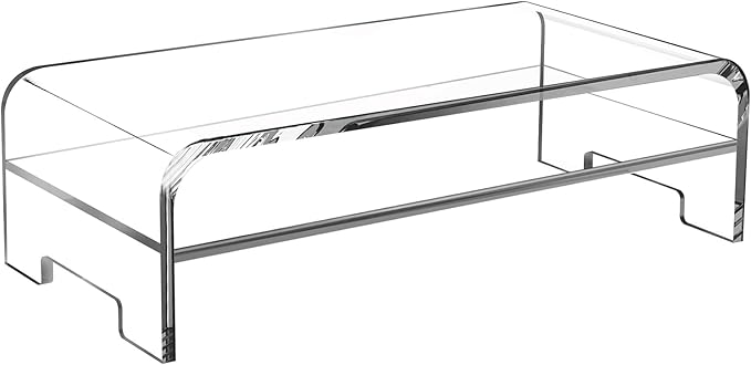 Acrylic Monitor Stand 2-Tier Riser, Clear Desktop Organizer for Computer and Laptop, Heavy-Duty Dual-Layer Design for Home Office, 16" L x 8" W x 4.6" H(2-Tier)