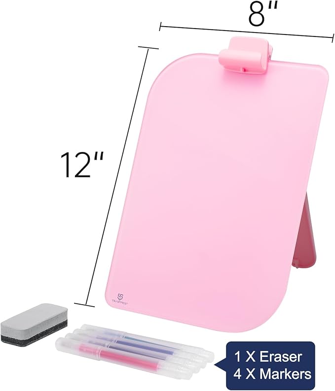 TSJ OFFICE Small Desktop Whiteboard - 12 X 8 Inches Glass Dry Erase Board with Stand, Desk Board Buddy for Home, Office, School Supply