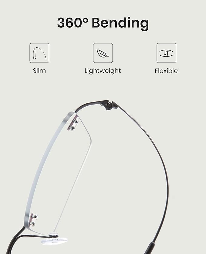 Cyxus Titanium Small Rectangle Blue Light Glasses for Men Blue Light Blocking Eyewear Ultra Light Anti Eye Strain Rimless Eyeglasses Reduce Headache