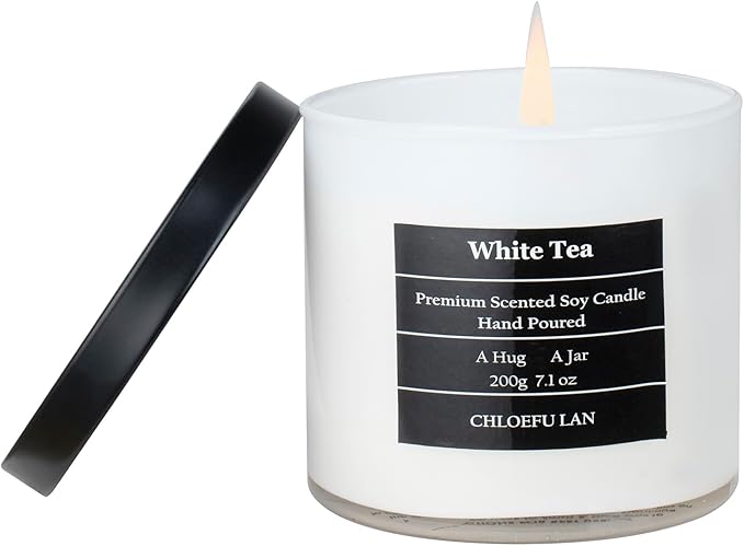 Chloefu LAN White Tea Candles Gifts for Men & Women, Highly Scented, 7.1oz|45 Hour Burning, Candles for Home Scented, Home Decor, Glass Jar Candle with Gift Box