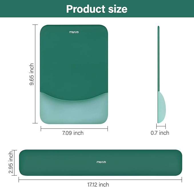 MOSISO Wrist Rest Support for Mouse Pad&Keyboard Set, Rectangular Ergonomic Mousepad Non-Slip Base Home/Office Pain Relief&Easy Typing Pad with Neoprene Cloth&Raised Curved Memory Foam, Peacock Green