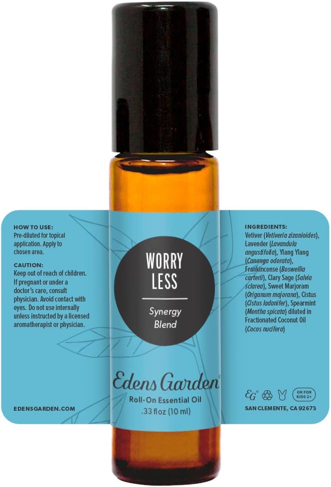 Edens Garden Worry Less Essential Oil Roll-On Blend- 100% Pure Premium Grade, Natural, Therapeutic, Aromatherapy, Kid & Skin Safe, Best for Comfort, Wellness, Relaxation Pre-Diluted 10 ml (.33 fl oz)