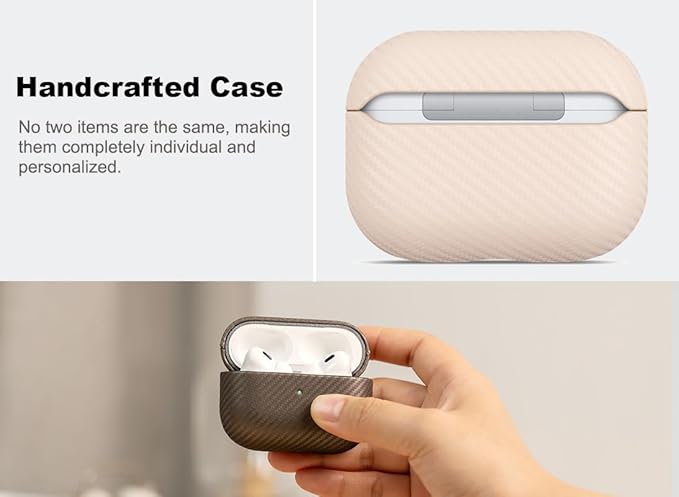 Leather Case - for AirPods Pro 2 Case Cover - Selected Skin-Friendly Leather, Carbon Fibre Texture, Handmade Drop Protective Hard Cover for AirPods Pro 2nd Generation Earbuds, Pearl White