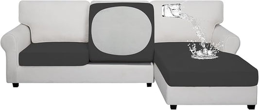 Easy-Going 100% Waterproof 3 Pieces Couch Cushion Covers for Sectional Sofa Left/Right L Shape Chaise Lounge Sofa Seat slipcover Anti-Slip Sofa Cover (2 Seater + 1 Chaise, Dark Gray