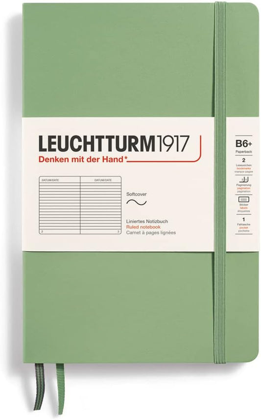 LEUCHTTURM1917 - Notebook Softcover Paperback B6+ - 123 Numbered Pages for Writing and Journaling (Ruled, Sage)