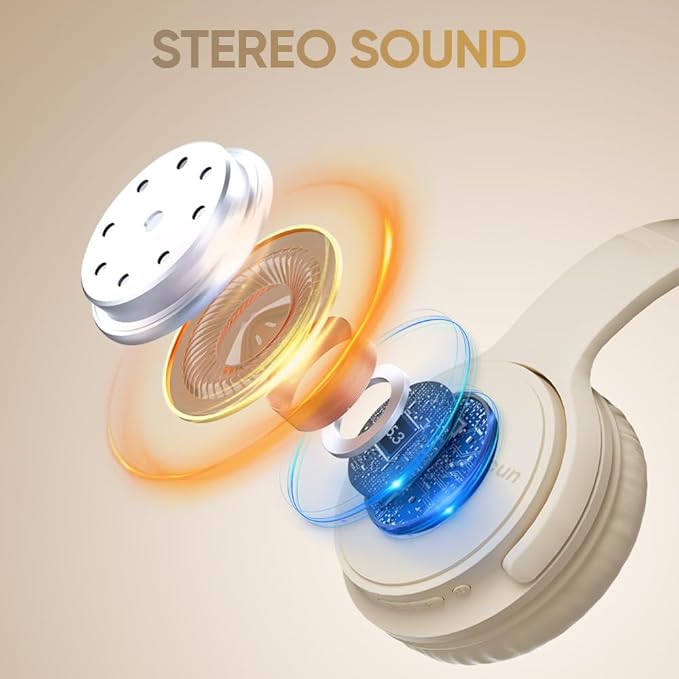 Wireless Headphones, Bluetooth Over Ear Headsets with Microphone, Hi-Fi Audio, 60H Playtime, Touch Control, Foldable Lightweight, On-Ear Headphones for Girls Women, Travel, Work,