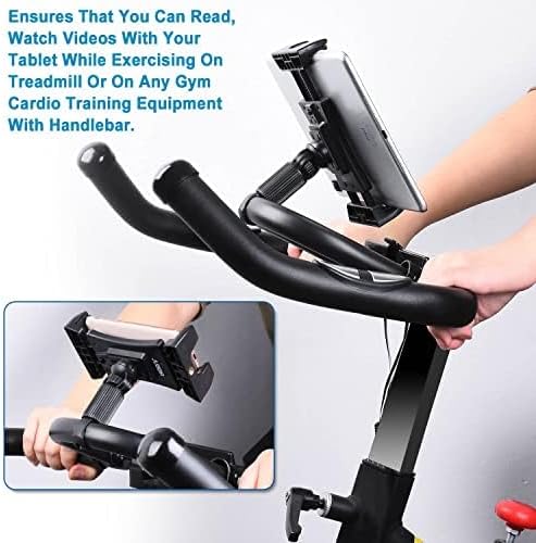 Spin Bike Tablet Holder, 360° Rotation iPad Mount Holder for Exercise Bike, Indoor Treadmill, Stationary Bicycle, Tablet Stand Clamp for iPad Mini/Air/Pro and All 4.7-12.9" Devices & Smartphones